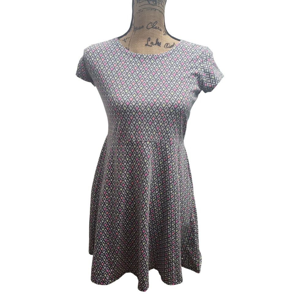 Cat Jack Girls Geometric Print‎ Short Sleeve Fit Flare Dress Size XL 14 16